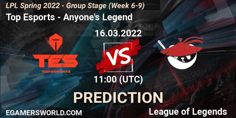 Top Esports vs Anyone's Legend: Match Prediction. 16.03.22, LoL, LPL Spring 2022 - Group Stage (Week 6-9)