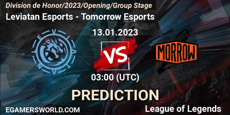 Leviatan Esports vs Tomorrow Esports: Match Prediction. 13.01.2023 at 03:00, LoL, División de Honor Opening 2023 - Group Stage