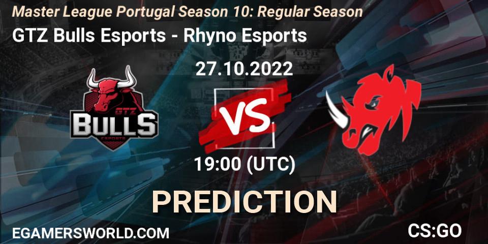 GTZ Bulls Esports vs Rhyno Esports: Match Prediction. 27.10.2022 at 19:00, Counter-Strike (CS2), Master League Portugal Season 10: Regular Season