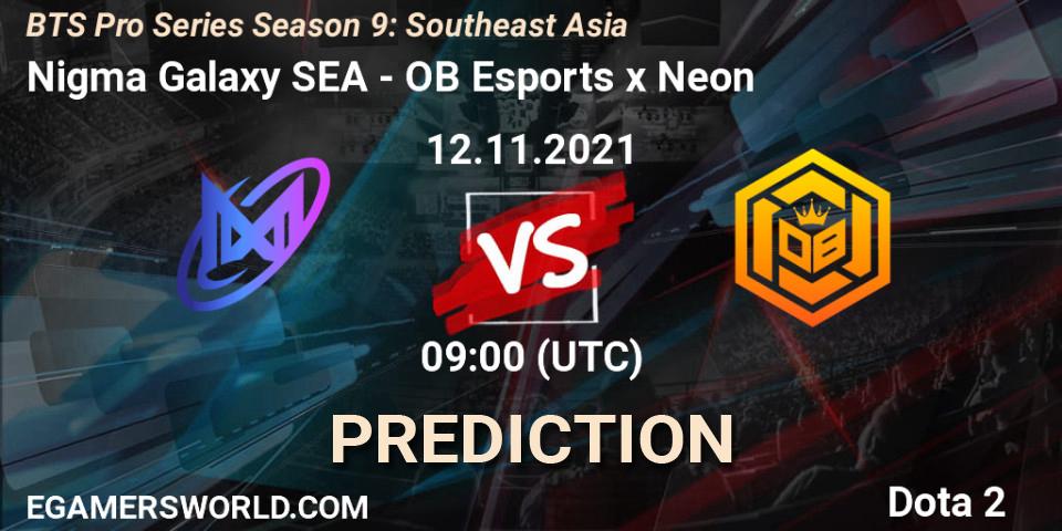 Nigma Galaxy SEA vs OB Esports x Neon: Match Prediction. 12.11.2021 at 09:00, Dota 2, BTS Pro Series Season 9: Southeast Asia