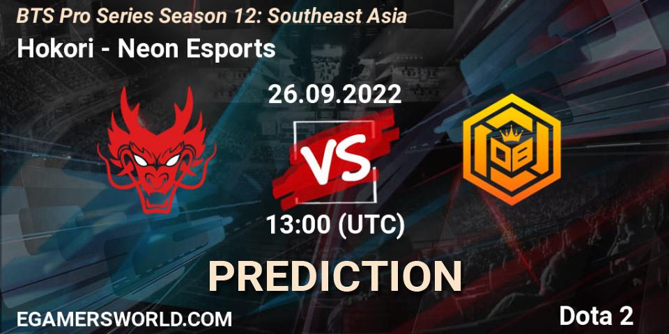 Hokori vs Neon Esports: Match Prediction. 26.09.22, Dota 2, BTS Pro Series Season 12: Southeast Asia