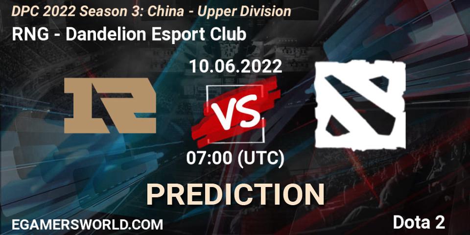 RNG vs Dandelion Esport Club: Match Prediction. 10.06.2022 at 08:05, Dota 2, DPC 2021/2022 China Tour 3: Division I
