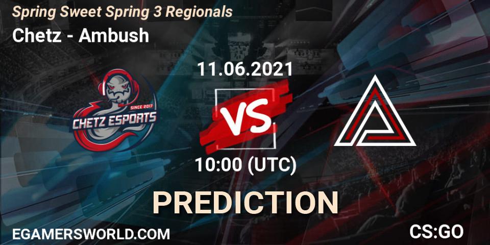Chetz vs Ambush: Match Prediction. 11.06.2021 at 10:00, Counter-Strike (CS2), Spring Sweet Spring 3 Regionals