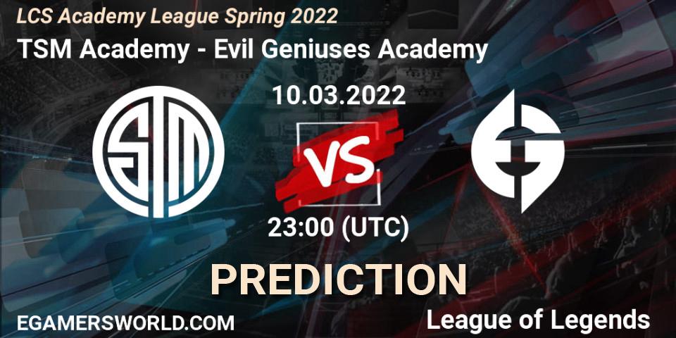 TSM Academy vs Evil Geniuses Academy: Match Prediction. 10.03.2022 at 23:00, LoL, LCS Academy League Spring 2022