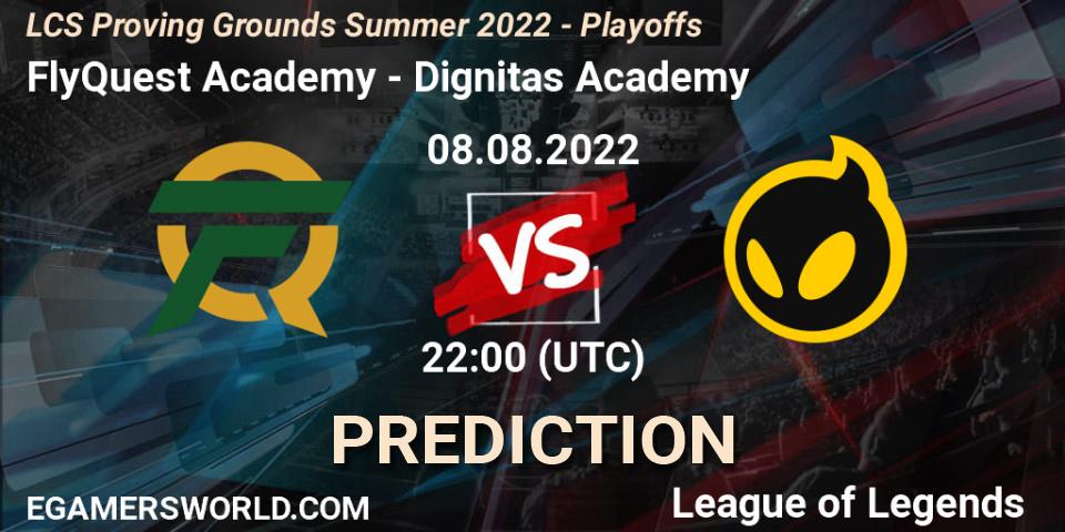 FlyQuest Academy vs Dignitas Academy: Match Prediction. 08.08.2022 at 22:00, LoL, LCS Proving Grounds Summer 2022 - Playoffs