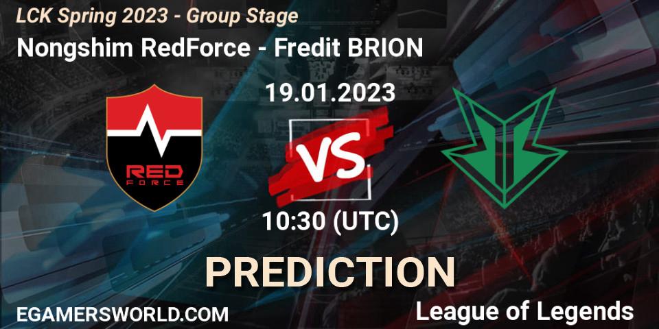 Nongshim RedForce vs Fredit BRION: Match Prediction. 19.01.2023 at 11:10, LoL, LCK Spring 2023 - Group Stage