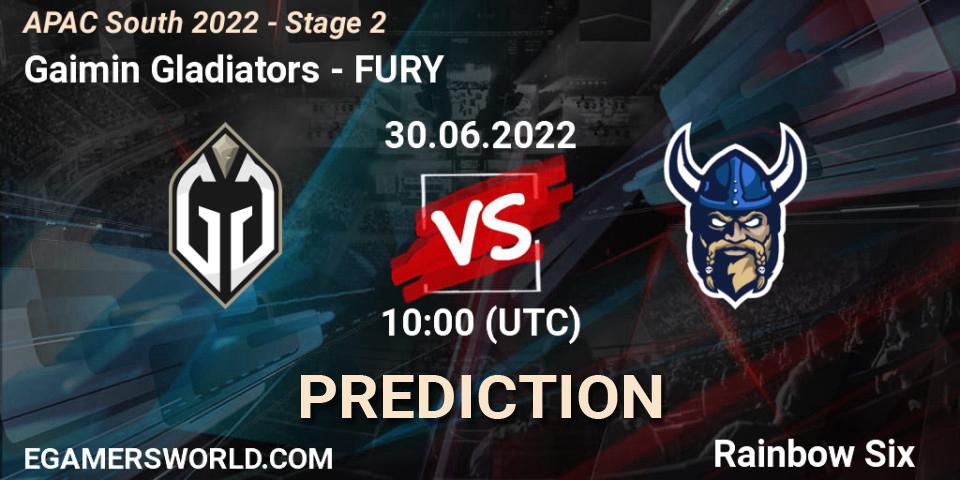 Gaimin Gladiators vs FURY: Match Prediction. 30.06.2022 at 10:00, Rainbow Six, APAC South 2022 - Stage 2