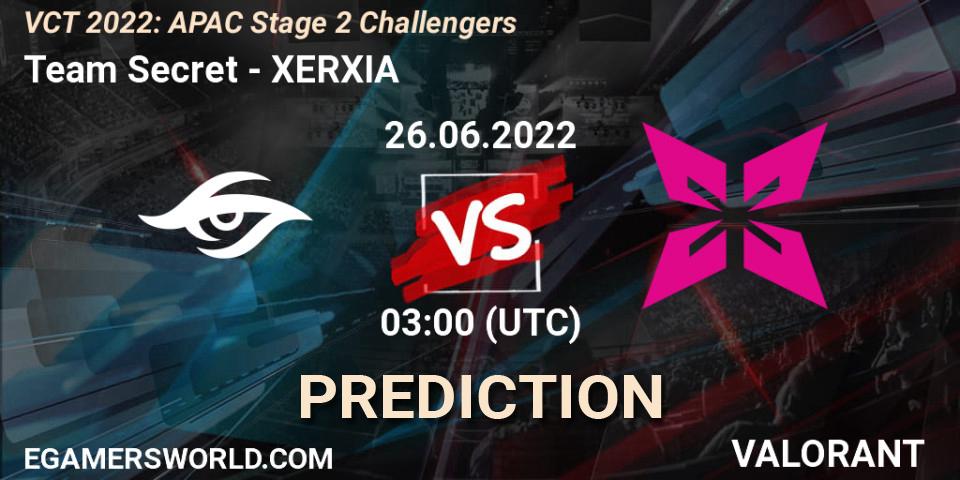 Team Secret vs XERXIA: Match Prediction. 26.06.2022 at 03:00, VALORANT, VCT 2022: APAC Stage 2 Challengers