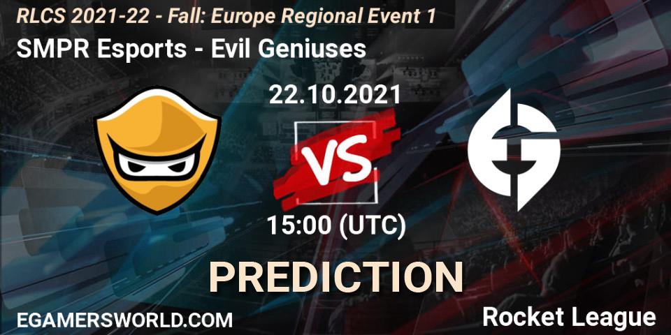 SMPR Esports vs Evil Geniuses: Match Prediction. 22.10.2021 at 15:00, Rocket League, RLCS 2021-22 - Fall: Europe Regional Event 1