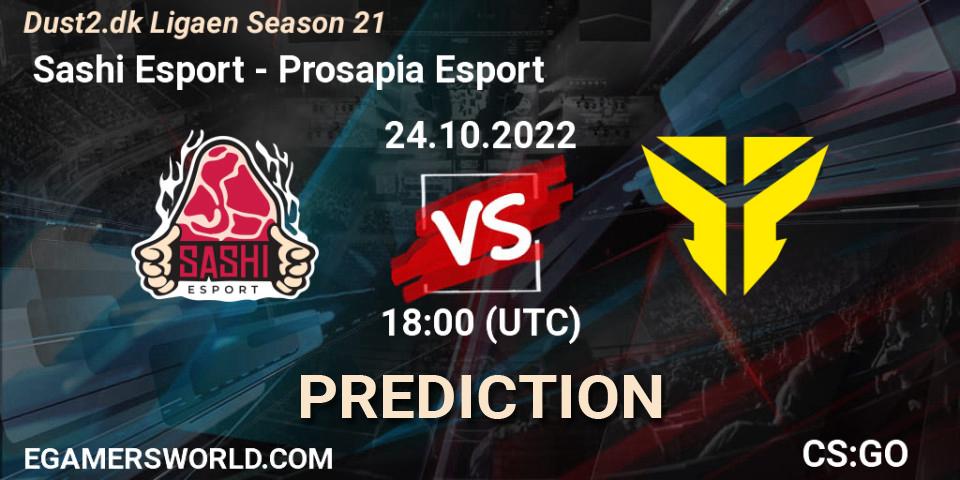  Sashi Esport vs Prosapia Esport: Match Prediction. 24.10.2022 at 19:00, Counter-Strike (CS2), Dust2.dk Ligaen Season 21