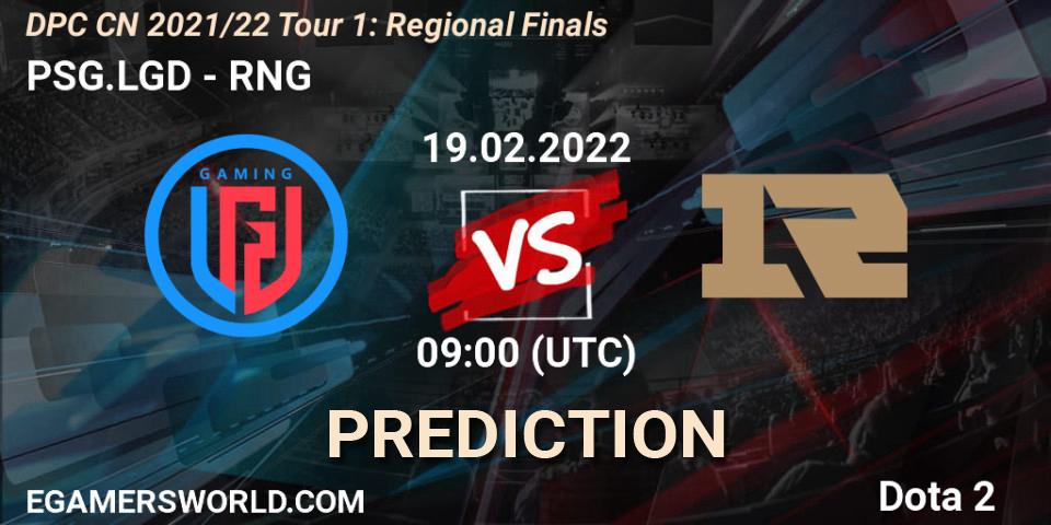 PSG.LGD vs RNG: Match Prediction. 19.02.2022 at 09:29, Dota 2, DPC CN 2021/22 Tour 1: Regional Finals