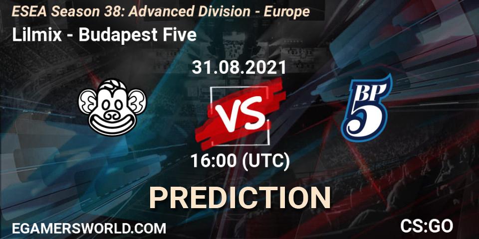 Lilmix vs Budapest Five: Match Prediction. 31.08.2021 at 16:00, Counter-Strike (CS2), ESEA Season 38: Advanced Division - Europe