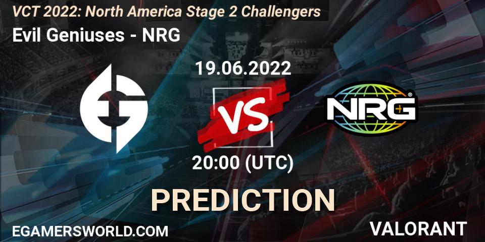 Evil Geniuses vs NRG: Match Prediction. 19.06.2022 at 20:20, VALORANT, VCT 2022: North America Stage 2 Challengers