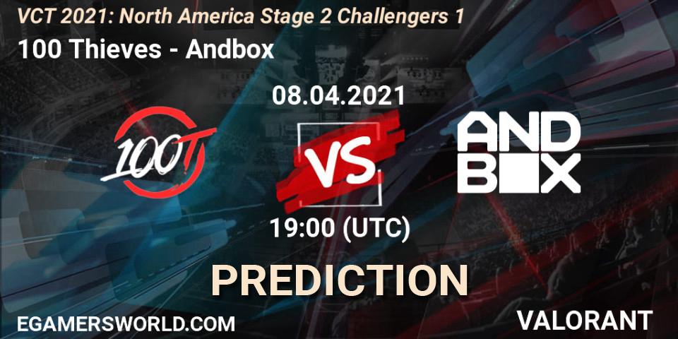 100 Thieves vs Andbox: Match Prediction. 08.04.2021 at 19:00, VALORANT, VCT 2021: North America Stage 2 Challengers 1
