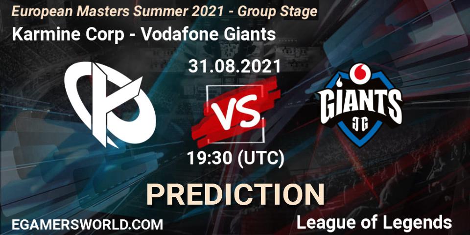 Karmine Corp vs Vodafone Giants: Match Prediction. 31.08.2021 at 19:15, LoL, European Masters Summer 2021 - Group Stage
