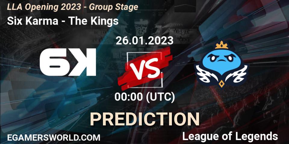 Six Karma vs The Kings: Match Prediction. 26.01.2023 at 00:00, LoL, LLA Opening 2023 - Group Stage