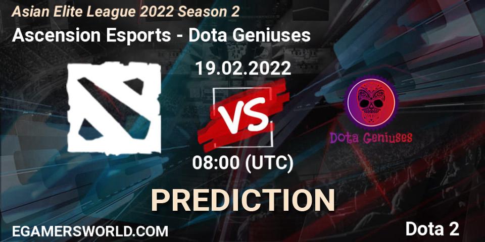 Ascension Esports vs Dota Geniuses: Match Prediction. 19.02.2022 at 08:00, Dota 2, Asian Elite League 2022 Season 2