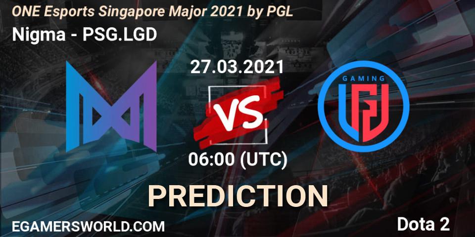Nigma vs PSG.LGD: Match Prediction. 27.03.2021 at 06:53, Dota 2, ONE Esports Singapore Major 2021