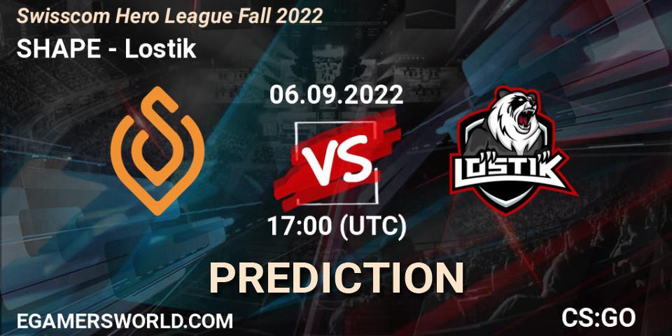 SHAPE vs Lostik: Match Prediction. 06.09.2022 at 17:00, Counter-Strike (CS2), Swisscom Hero League Fall 2022