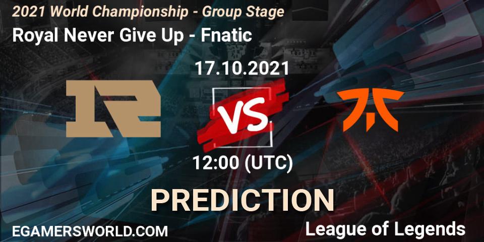 Royal Never Give Up vs Fnatic: Match Prediction. 17.10.21, LoL, 2021 World Championship - Group Stage