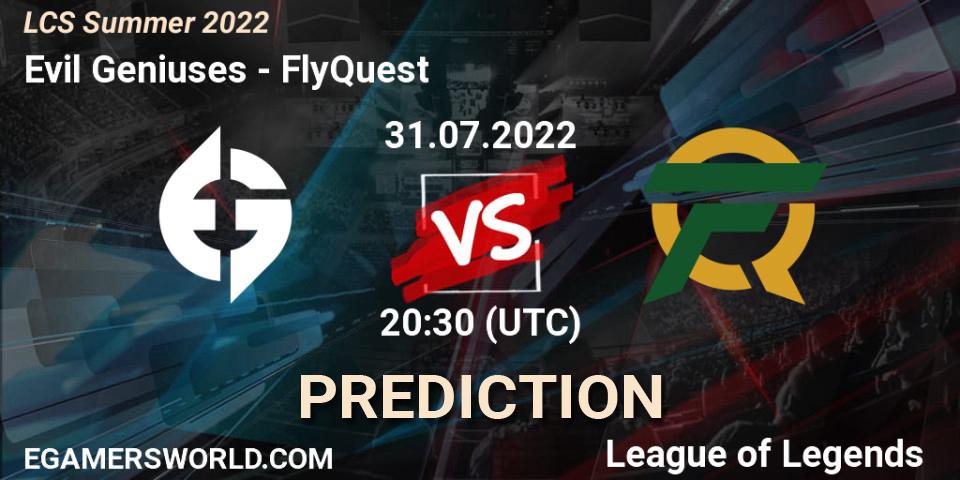 Evil Geniuses vs FlyQuest: Match Prediction. 31.07.22, LoL, LCS Summer 2022