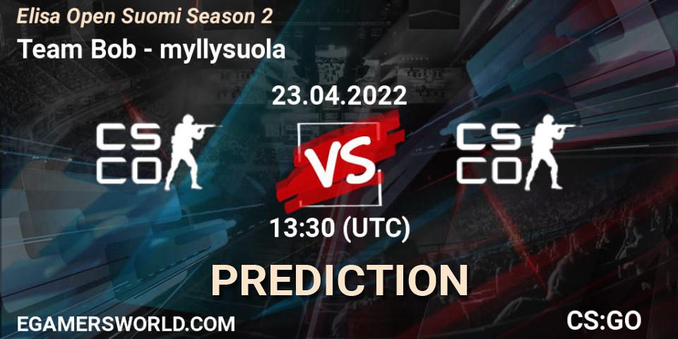 Team Bob vs myllysuola: Match Prediction. 23.04.2022 at 13:30, Counter-Strike (CS2), Elisa Open Suomi Season 2