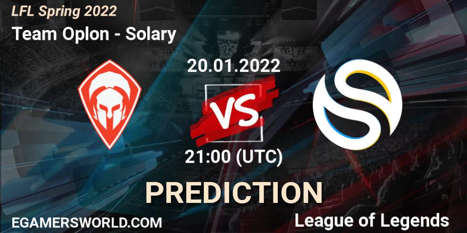 Team Oplon vs Solary: Match Prediction. 20.01.2022 at 21:00, LoL, LFL Spring 2022