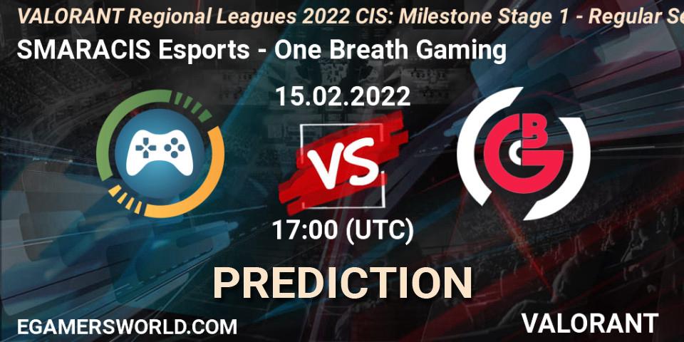 SMARACIS Esports vs One Breath Gaming: Match Prediction. 15.02.2022 at 17:00, VALORANT, VALORANT Regional Leagues 2022 CIS: Milestone Stage 1 - Regular Season