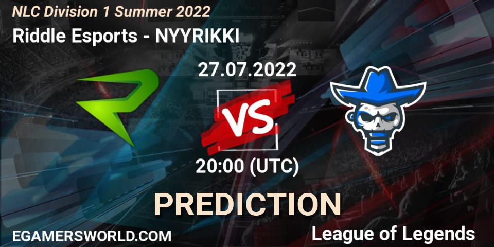 Riddle Esports vs NYYRIKKI: Match Prediction. 27.07.2022 at 18:00, LoL, NLC Division 1 Summer 2022