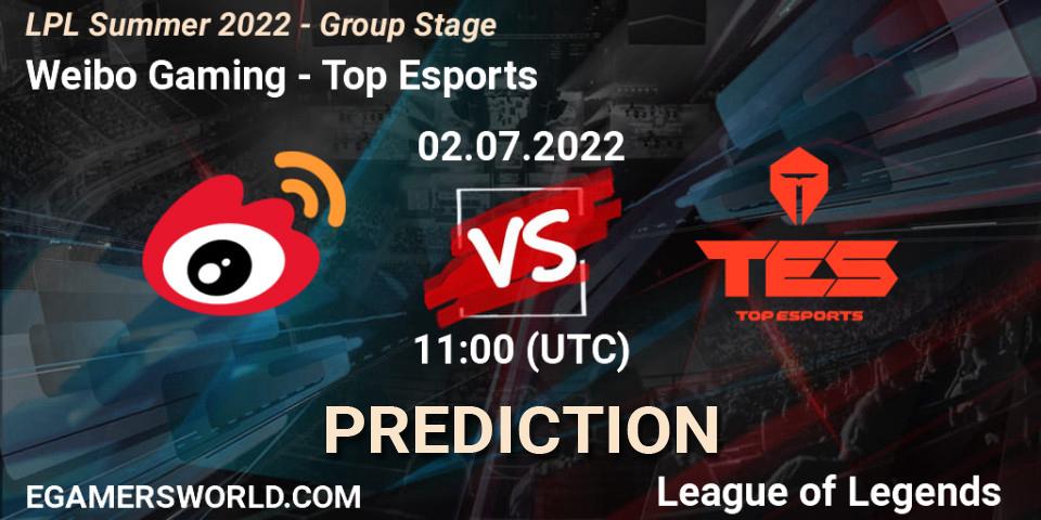 Weibo Gaming vs Top Esports: Match Prediction. 02.07.22, LoL, LPL Summer 2022 - Group Stage