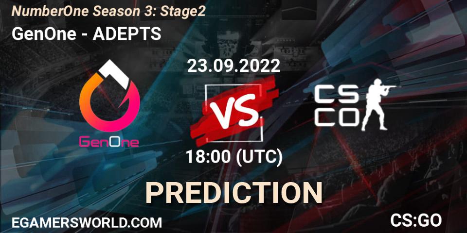 GenOne vs ADEPTS: Match Prediction. 23.09.2022 at 18:00, Counter-Strike (CS2), NumberOne Season 3: Stage 2