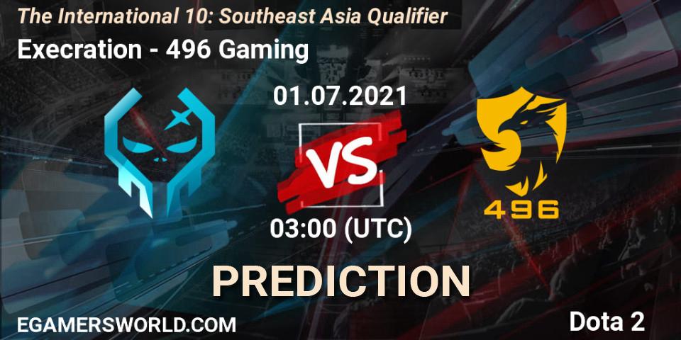 Execration vs 496 Gaming: Match Prediction. 01.07.2021 at 03:01, Dota 2, The International 10: Southeast Asia Qualifier