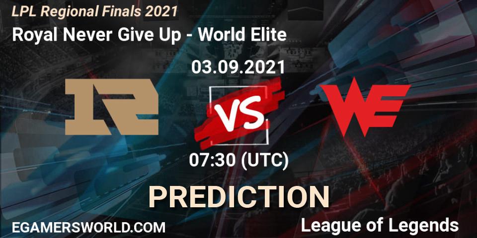 Royal Never Give Up vs World Elite: Match Prediction. 03.09.21, LoL, LPL Regional Finals 2021