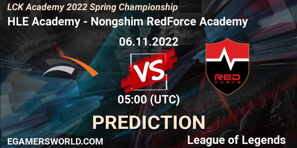 HLE Academy vs Nongshim RedForce Academy: Match Prediction. 06.11.2022 at 05:00, LoL, LCK Academy 2022 Spring Championship