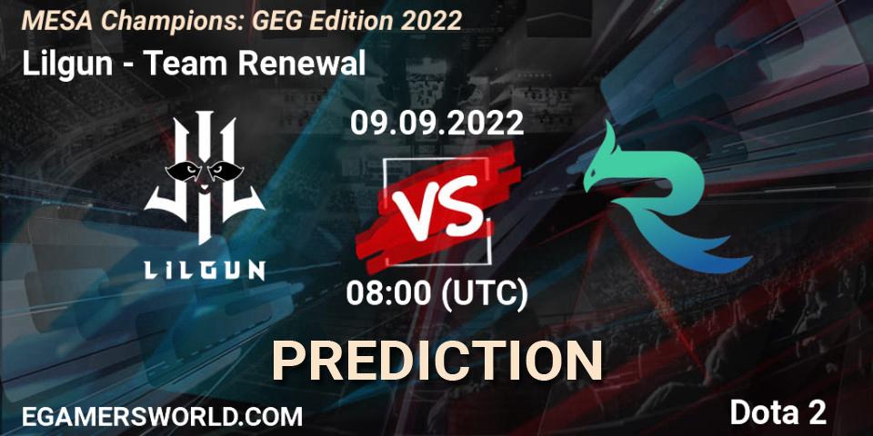 Lilgun vs Team Renewal: Match Prediction. 09.09.2022 at 08:00, Dota 2, MESA Champions: GEG Edition 2022
