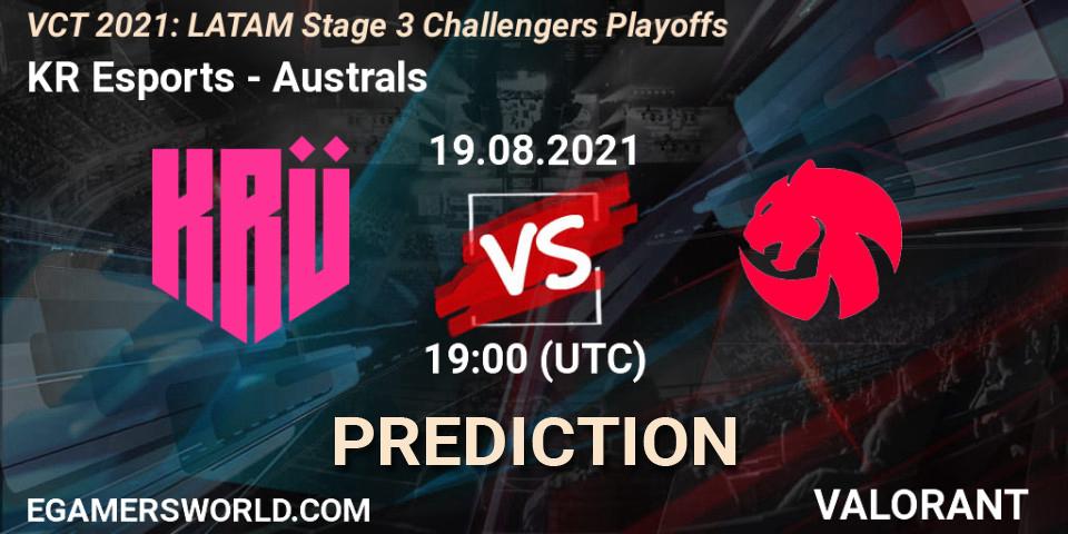 KRÜ Esports vs Australs: Match Prediction. 19.08.2021 at 19:00, VALORANT, VCT 2021: LATAM Stage 3 Challengers Playoffs