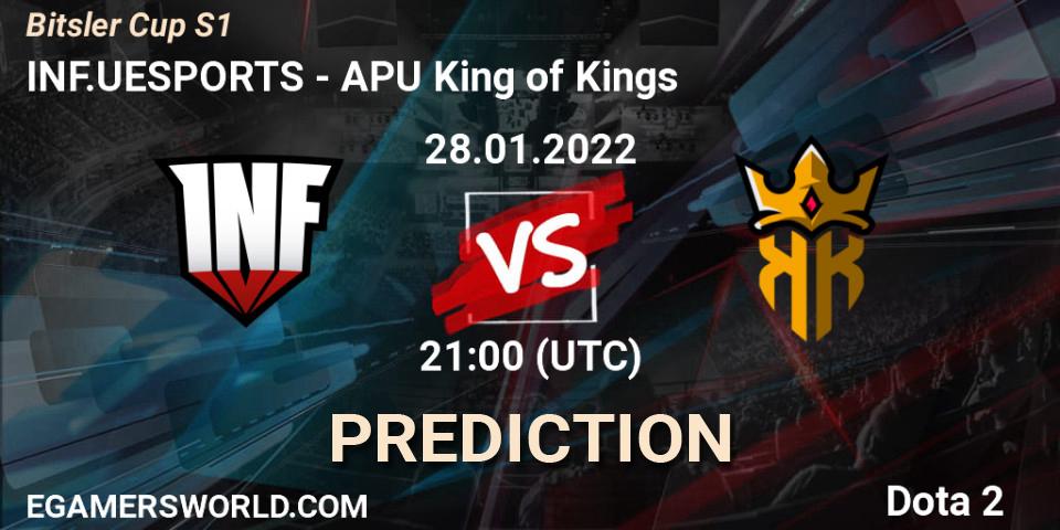 INF.UESPORTS vs APU King of Kings: Match Prediction. 28.01.2022 at 21:09, Dota 2, Bitsler Cup S1
