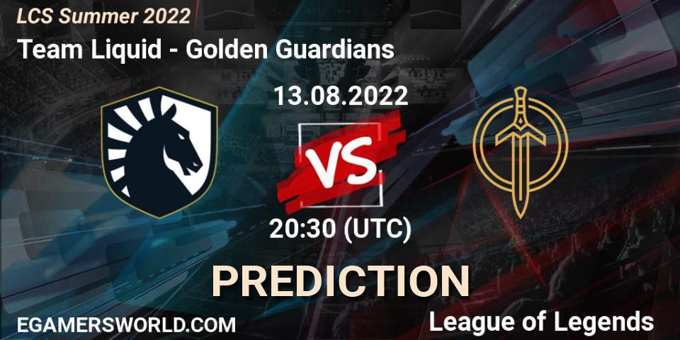 Team Liquid vs Golden Guardians: Match Prediction. 13.08.22, LoL, LCS Summer 2022
