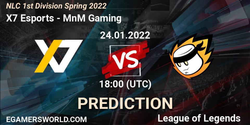 X7 Esports vs MnM Gaming: Match Prediction. 24.01.2022 at 18:00, LoL, NLC 1st Division Spring 2022