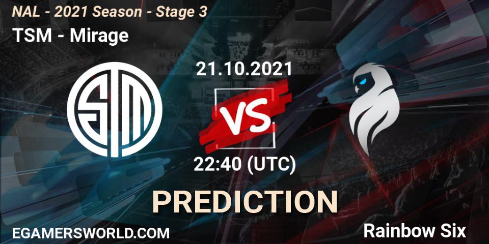 TSM vs Mirage: Match Prediction. 21.10.2021 at 22:40, Rainbow Six, NAL - 2021 Season - Stage 3