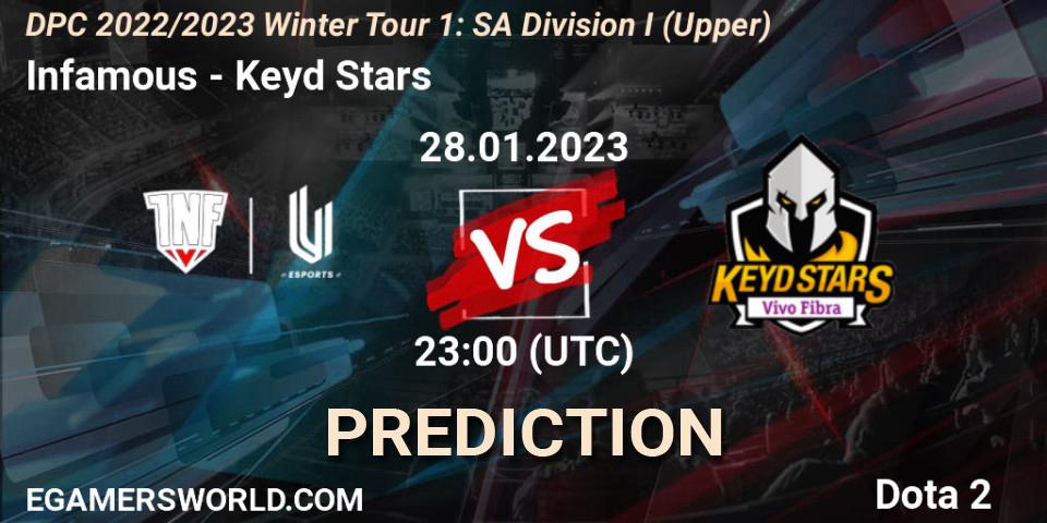Infamous vs Keyd Stars: Match Prediction. 28.01.23, Dota 2, DPC 2022/2023 Winter Tour 1: SA Division I (Upper) 