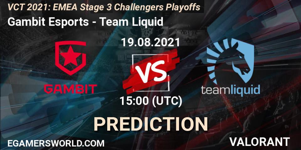 Gambit Esports vs Team Liquid: Match Prediction. 19.08.2021 at 15:00, VALORANT, VCT 2021: EMEA Stage 3 Challengers Playoffs