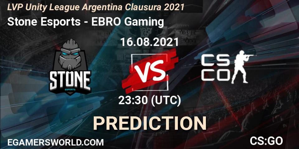 Stone Esports vs EBRO Gaming: Match Prediction. 23.08.2021 at 23:30, Counter-Strike (CS2), LVP Unity League Argentina Clausura 2021
