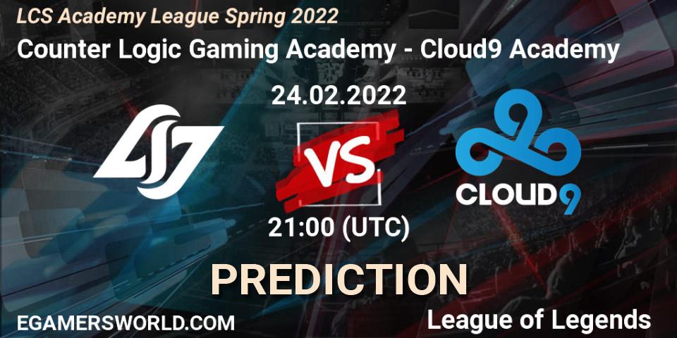 Counter Logic Gaming Academy vs Cloud9 Academy: Match Prediction. 24.02.2022 at 21:00, LoL, LCS Academy League Spring 2022
