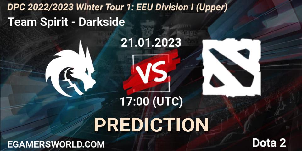 Team Spirit vs Darkside: Match Prediction. 21.01.23, Dota 2, DPC 2022/2023 Winter Tour 1: EEU Division I (Upper)