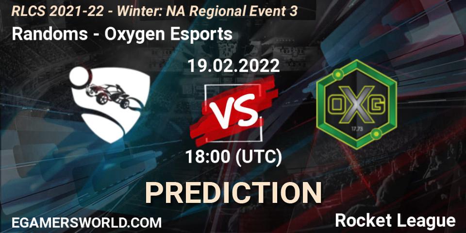 Randoms vs Oxygen Esports: Match Prediction. 19.02.2022 at 18:00, Rocket League, RLCS 2021-22 - Winter: NA Regional Event 3
