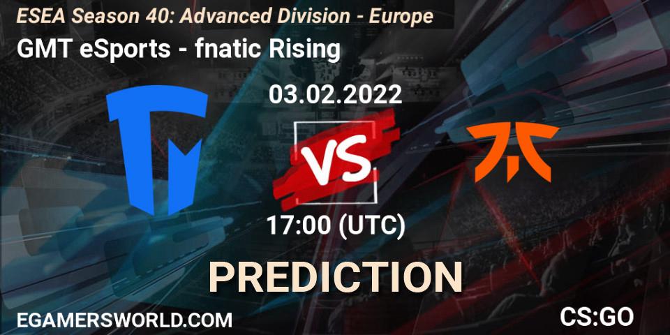 GMT eSports vs fnatic Rising: Match Prediction. 03.02.2022 at 17:00, Counter-Strike (CS2), ESEA Season 40: Advanced Division - Europe