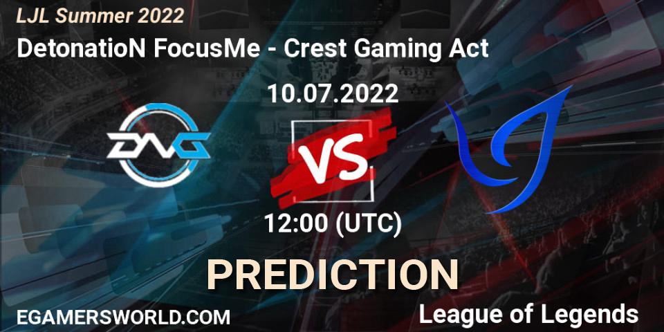 DetonatioN FocusMe vs Crest Gaming Act: Match Prediction. 10.07.2022 at 12:00, LoL, LJL Summer 2022