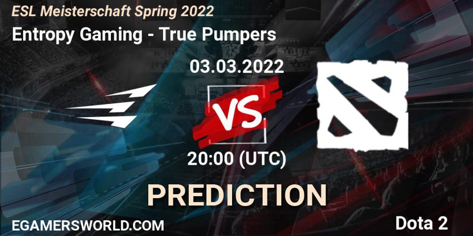 Entropy Gaming vs True Pumpers: Match Prediction. 03.03.2022 at 20:00, Dota 2, ESL Meisterschaft Spring 2022