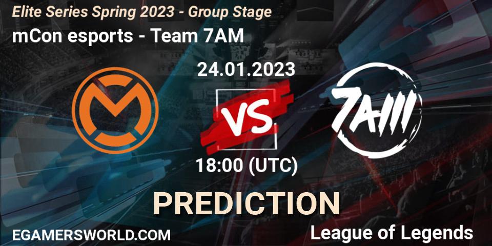 mCon esports vs Team 7AM: Match Prediction. 24.01.2023 at 18:00, LoL, Elite Series Spring 2023 - Group Stage
